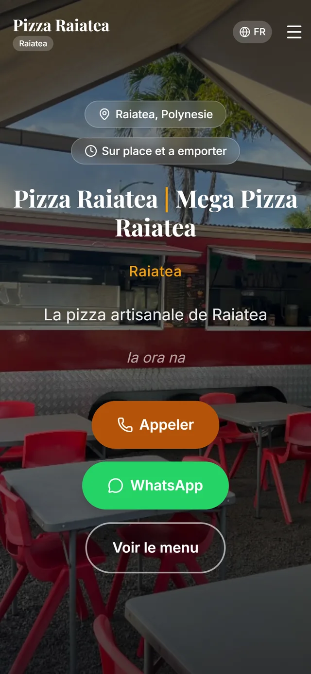 Page d'accueil du site Mega Pizza Raiatea