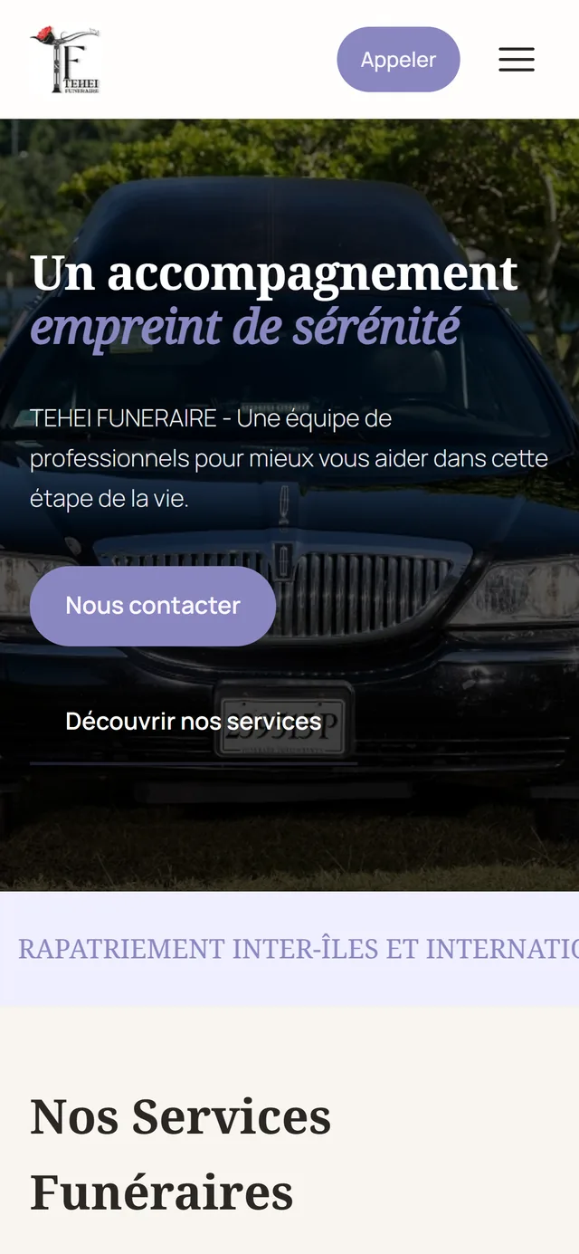 Page d'accueil du site Tehei Funéraire